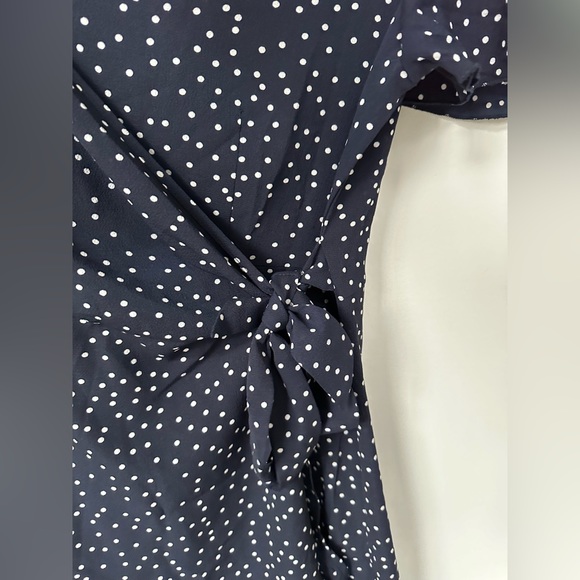 Navy with White Polka Dots Tie Front Dress - Picture 3 of 3